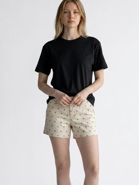 TOMMY HILFIGER (6) Cream Shorts Green Floral Cotton Stretch Low-Rise Soft
